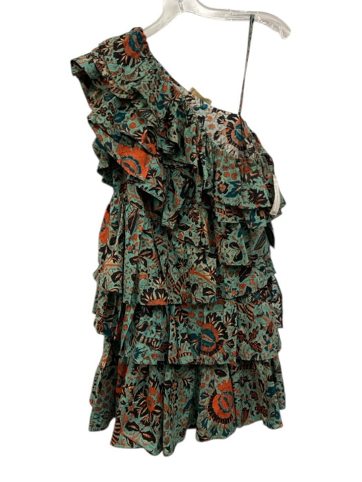 Ulla Johnson Size 4 Green & Multi Cotton Floral One Shoulder Tiered Midi Dress Green & Multi / 4