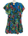 Farm Size S Blue, Green & Multi Cotton Ruffle Cap Sleeve Split Neck Floral Dress Blue, Green & Multi / S