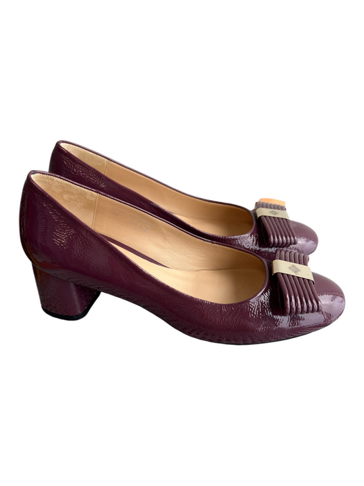 Patricia Gloves Shoe Size 37 Purple Leather Rounded Gold Hardware Heels Purple / 37