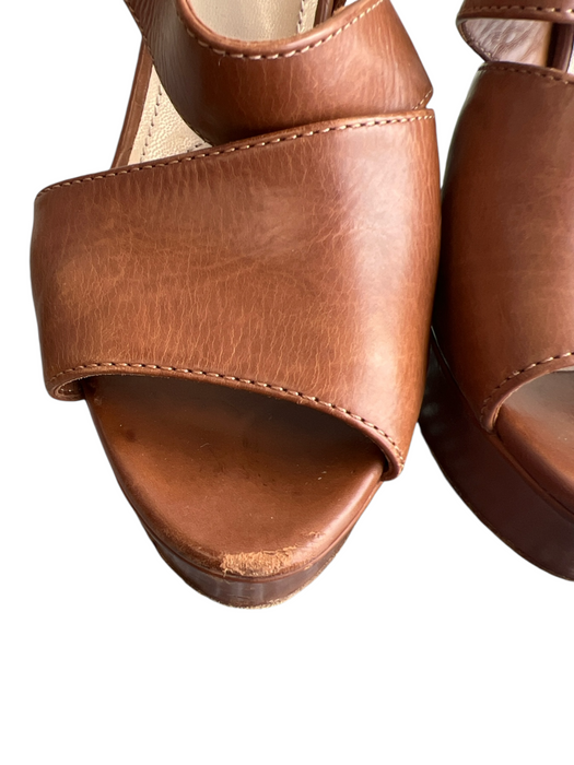 Prada Shoe Size 36 Brown Leather open toe Cross Strap Ankle Strap Platform Heels Brown / 36