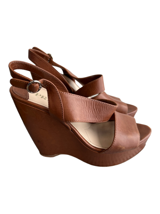 Prada Shoe Size 36 Brown Leather open toe Cross Strap Ankle Strap Platform Heels Brown / 36
