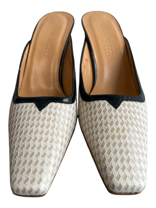 Sesto Meucci Shoe Size 7 Beige & Black Canvas Square Pointed Toe Woven Heels Beige & Black / 7