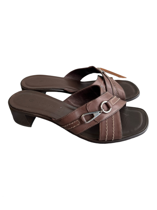 Lea Shoe Size 37 Brown Leather open toe Crisscross toe strap Block heel Sandals Brown / 37