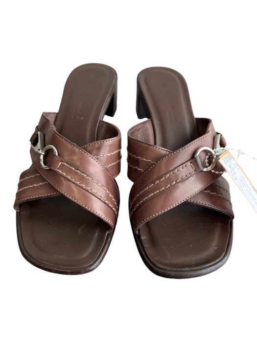 Lea Shoe Size 37 Brown Leather open toe Crisscross toe strap Block heel Sandals Brown / 37