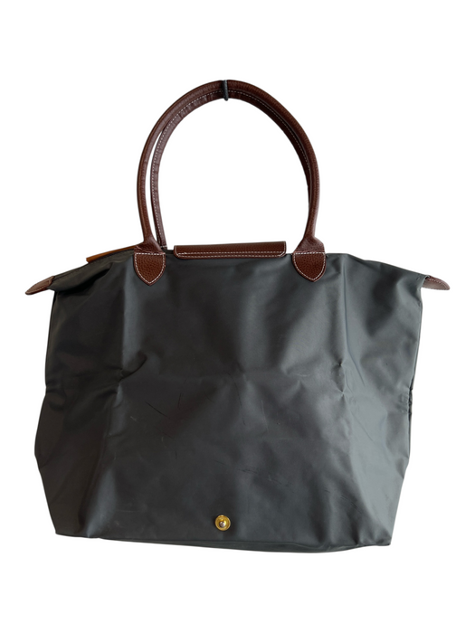 Longchamp Gray & Brown Canvas Gold hardware Button Zip closure Shoulder Bag Bag Gray & Brown / S