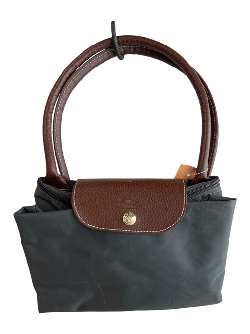 Longchamp Gray & Brown Canvas Gold hardware Button Zip closure Shoulder Bag Bag Gray & Brown / S