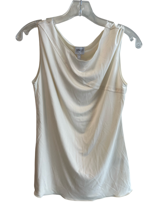 Armani Collezioni Size 10 Cream Silk & Viscose Boat Neck Sleeveless Stretch Top Cream / 10
