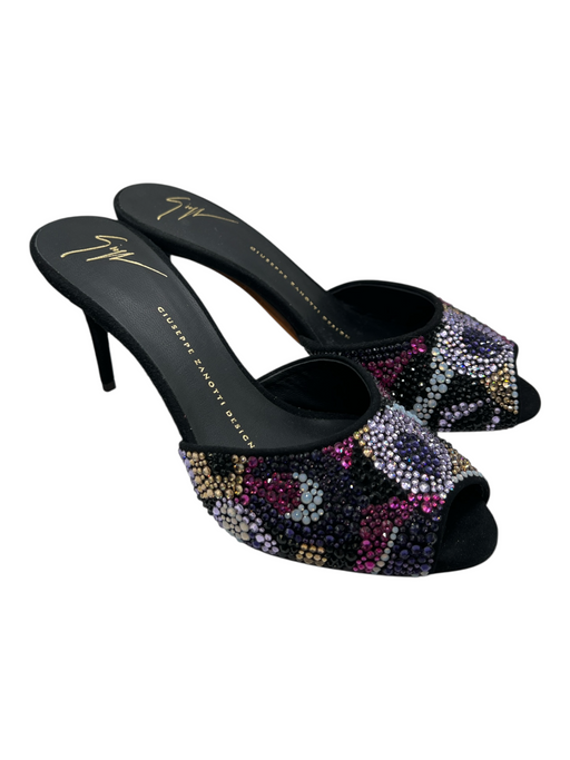 Giuseppe Zanotti Shoe Size 6.5 Black & Multi Suede Rhinestone Peep Toe Shoes Black & Multi / 6.5