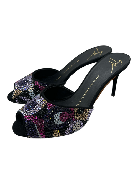 Giuseppe Zanotti Shoe Size 6.5 Black & Multi Suede Rhinestone Peep Toe Shoes Black & Multi / 6.5