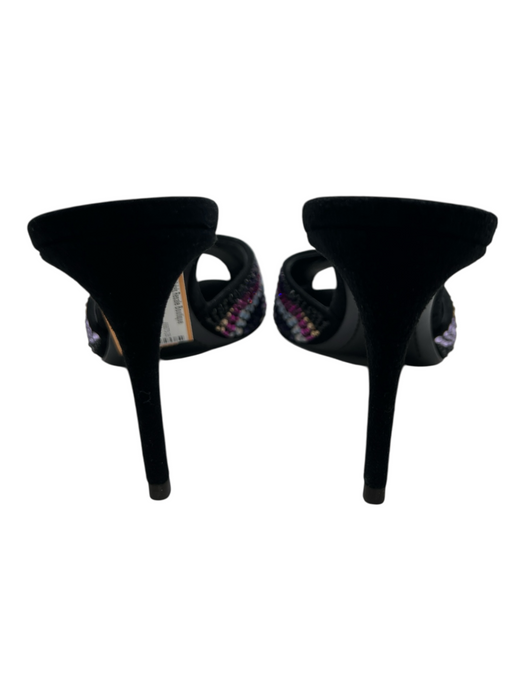 Giuseppe Zanotti Shoe Size 6.5 Black & Multi Suede Rhinestone Peep Toe Shoes Black & Multi / 6.5