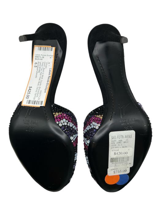 Giuseppe Zanotti Shoe Size 6.5 Black & Multi Suede Rhinestone Peep Toe Shoes Black & Multi / 6.5