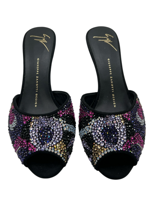 Giuseppe Zanotti Shoe Size 6.5 Black & Multi Suede Rhinestone Peep Toe Shoes Black & Multi / 6.5