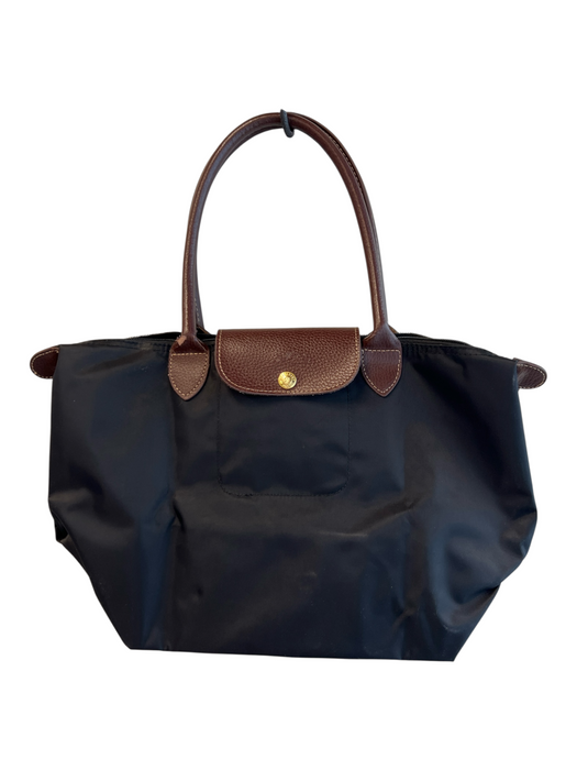 Longchamp Black & Brown Canvas Gold hardware Button Zip closure Shoulder Bag Bag Black & Brown / S