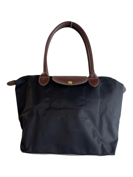 Longchamp Black & Brown Canvas Gold hardware Button Zip closure Shoulder Bag Bag Black & Brown / S