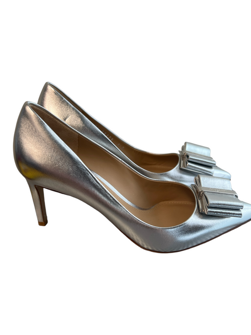 Salvatore Ferragamo Shoe Size 6.5 Silver Leather Metallic Bow Detail Pump Shoes Silver / 6.5