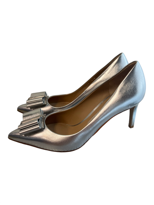 Salvatore Ferragamo Shoe Size 6.5 Silver Leather Metallic Bow Detail Pump Shoes Silver / 6.5