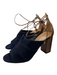 Aquazzura Shoe Size 36.5 Navy & Brown Suede open toe Block Heel Ankle Tie Shoes Navy & Brown / 36.5