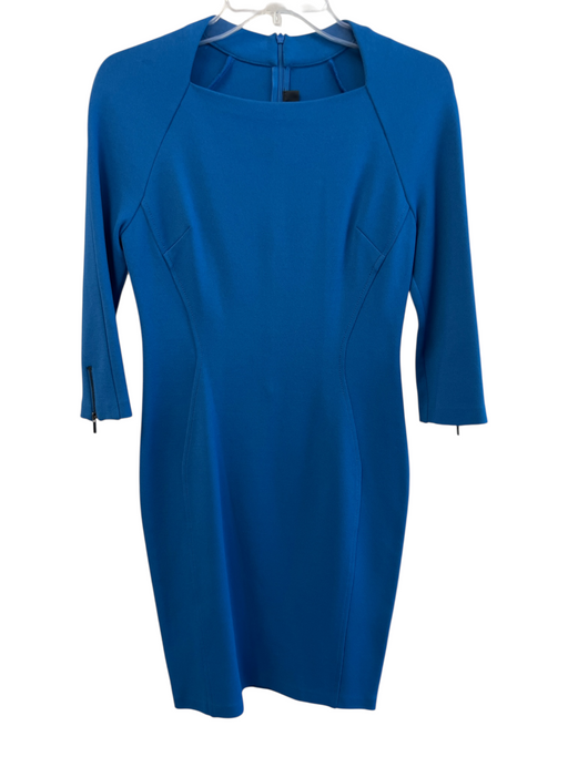 St John Size 6 Royal Blue Viscose Blend Squarish Neck 3/4 Sleeve Back Zip Dress Royal Blue / 6