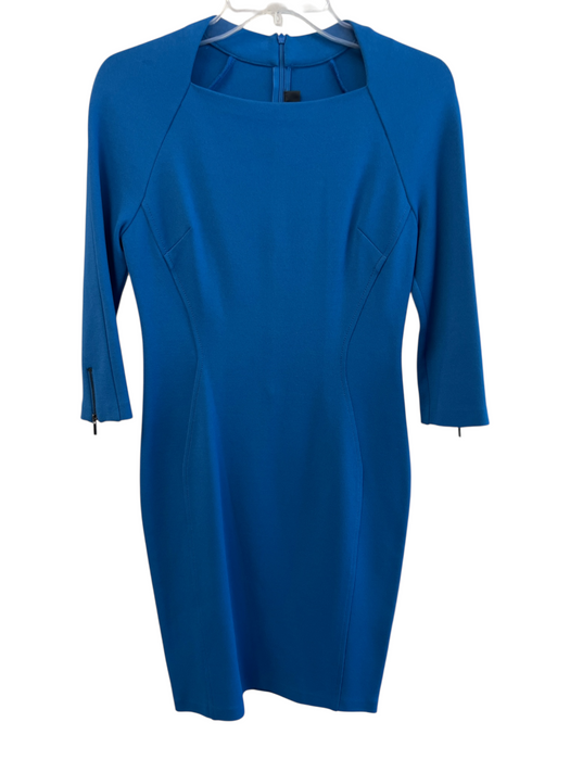 St John Size 6 Royal Blue Viscose Blend Squarish Neck 3/4 Sleeve Back Zip Dress Royal Blue / 6
