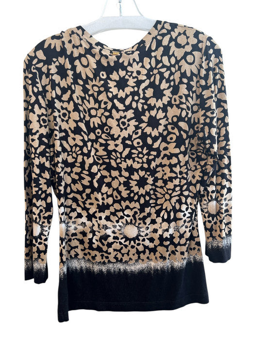St John Size M Black & Yellow Rayon Half Sleeve Floral Print Scoop Neck Top Black & Yellow / M