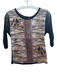 Marccain Size Est M Black & Multi Cotton Blend Half Sleeve Mesh Detail Print Top Black & Multi / Est M