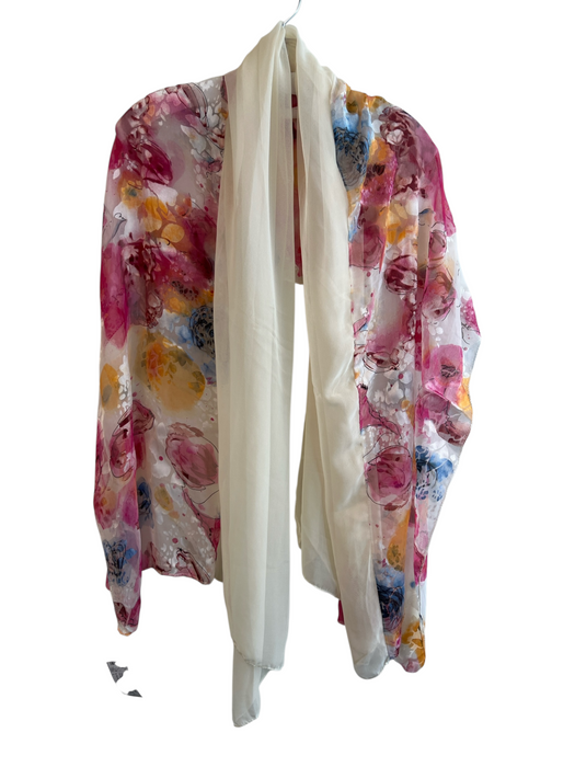 No Brand White & Pink 100% Silk Floral scarf White & Pink / L