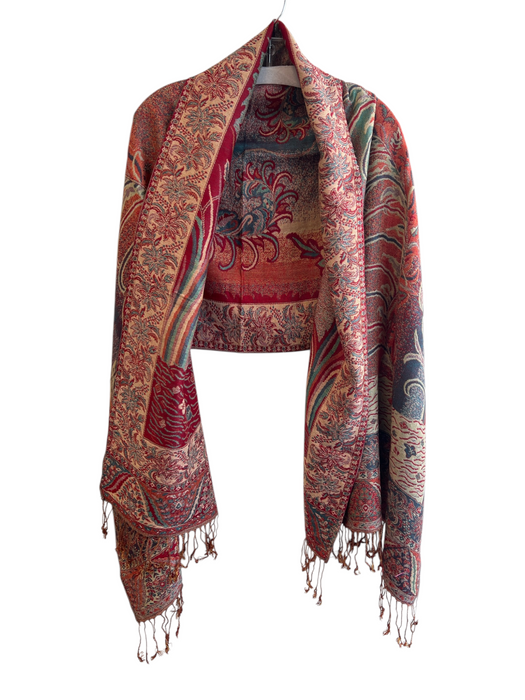 Pashmina Red & Multi Cashmere Fringe scarf Red & Multi