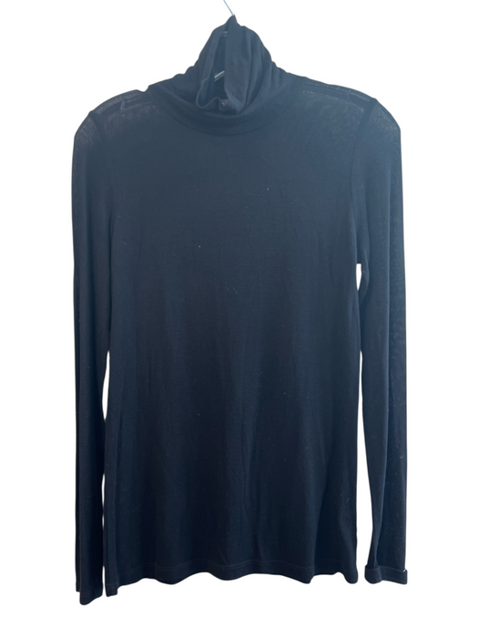 Vince Size S Black Viscose Blend Semi Sheer Solid turtle neck Long Sleeve Top Black / S
