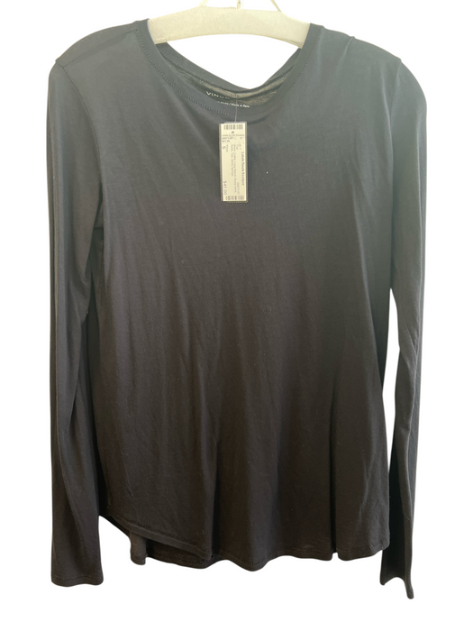 Vince Size S Black Cotton Long Sleeve Scoop Neck Basic Tee Top Black / S