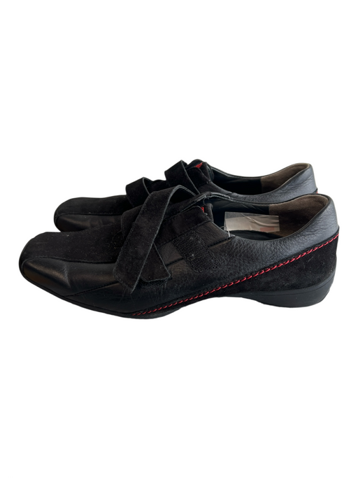Paul Green Shoe Size 6.5 Black Leather Suede Red Stitching Velcro Strap Shoes Black / 6.5