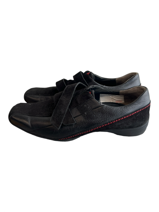 Paul Green Shoe Size 6.5 Black Leather Suede Red Stitching Velcro Strap Shoes Black / 6.5