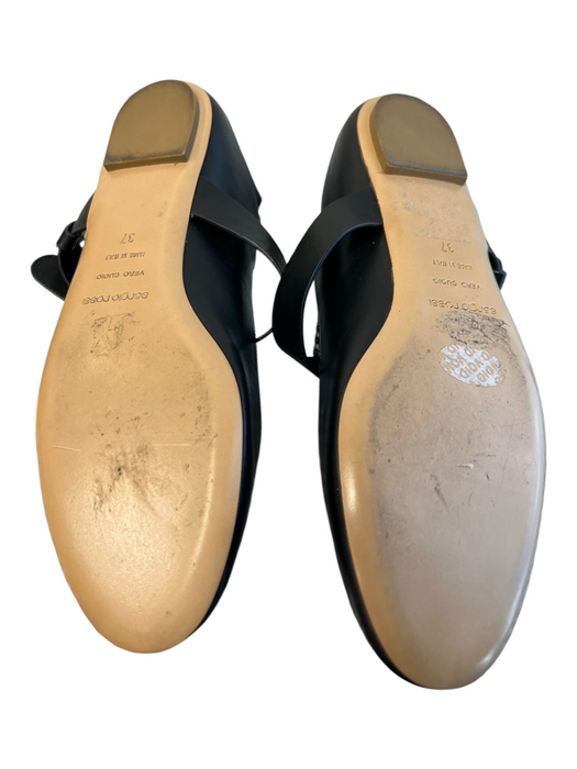 Sergio Rossi Shoe Size 37 Black Leather Round Closed Toe Mary Jane Flat Shoes Black / 37