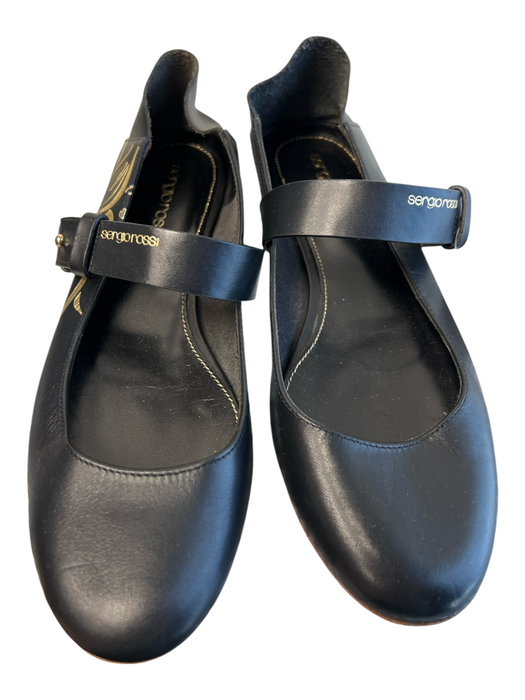 Sergio Rossi Shoe Size 37 Black Leather Round Closed Toe Mary Jane Flat Shoes Black / 37