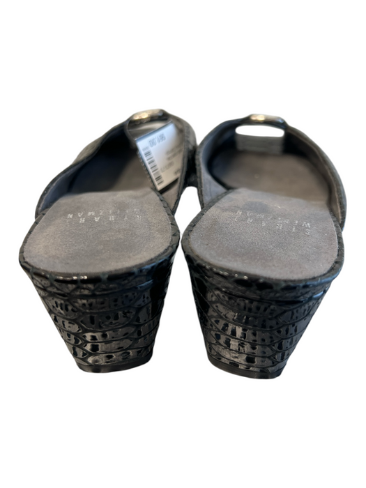 Stuart Weitzman Shoe Size 6 1/2 Black Manmade Material open toe Kitten Shoes Black / 6 1/2