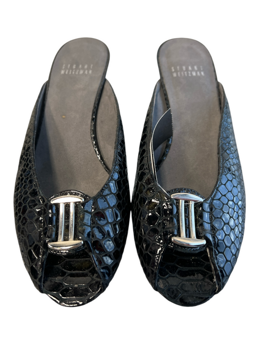 Stuart Weitzman Shoe Size 6 1/2 Black Manmade Material open toe Kitten Shoes Black / 6 1/2