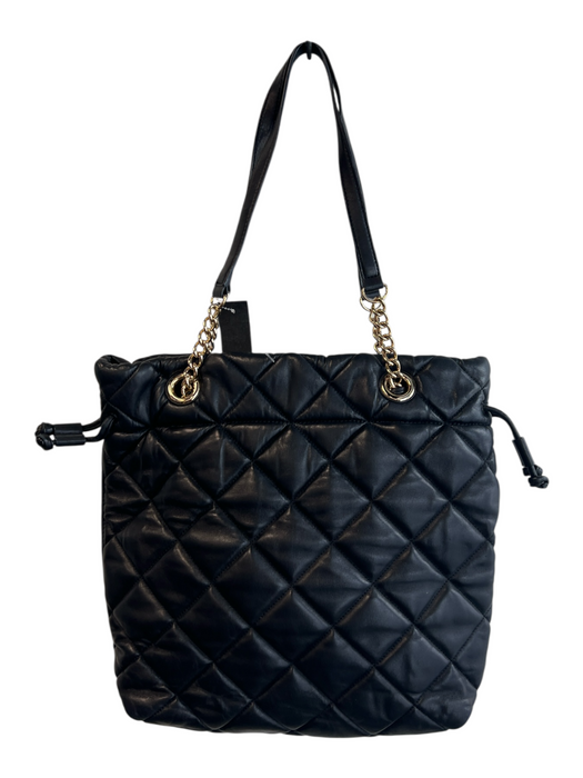Michael Michael Kors Black Leather goldtone hardware Quilted Snap Closure Bag Black / Medium