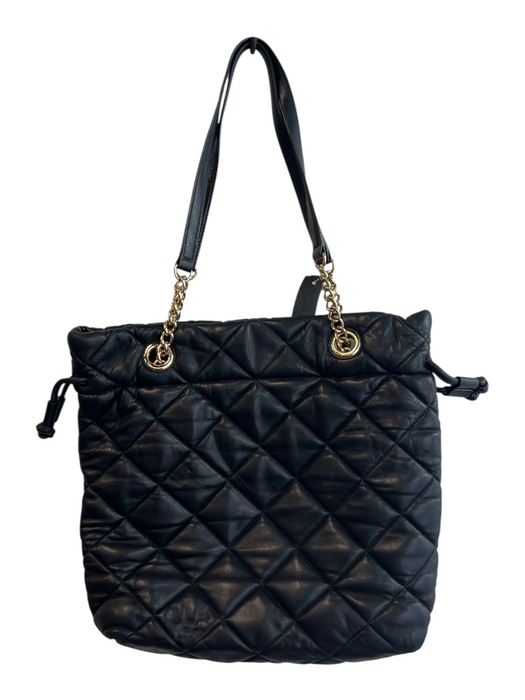 Michael Michael Kors Black Leather goldtone hardware Quilted Snap Closure Bag Black / Medium