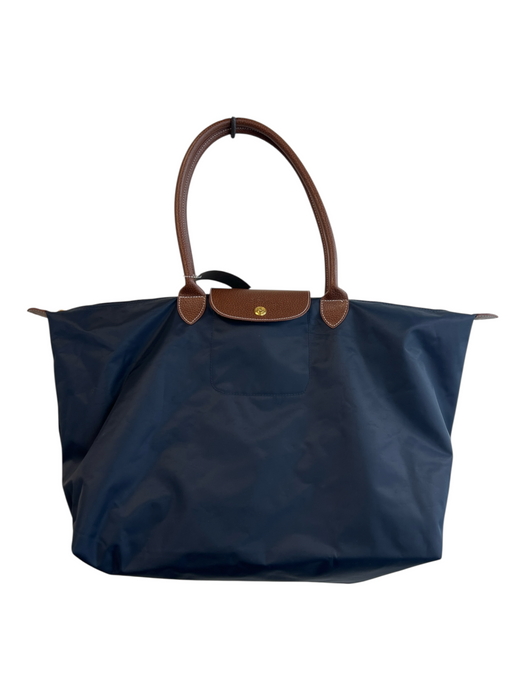 Longchamp Navy Nylon & Leather Double Handle Top Zip Foldable Tote Bag Navy / Large