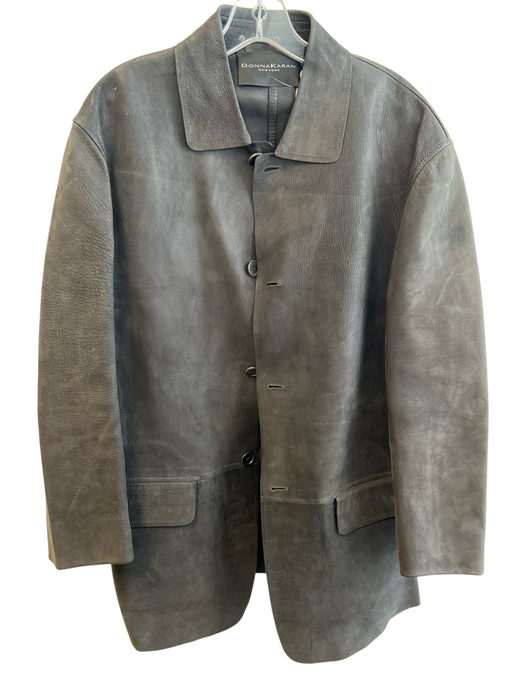 Donna Karan Collection Size Large Black Goat Skin Front Button Pockets Coat Black / Large