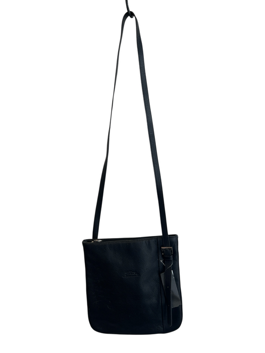 Longchamp Black Leather Grained Solid embossed logo Crossbody Purse Black