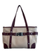 Bvlgari Beige Canvas Leather trim Logo Plaque Top Zip Tote Purse Beige