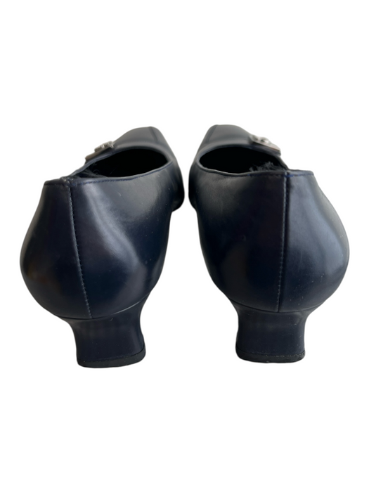 Salvatore Ferragamo Shoe Size 6.5 Navy Blue Leather Pointed Square Toe Heels Navy Blue / 6.5