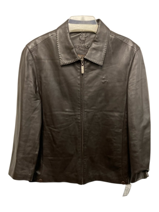 Rodrigo Italy Size Est L Brown Leather Solid Zip UP Moto Men's Jacket Brown / Est L