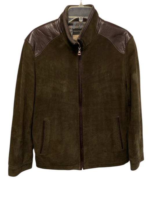 Marco Azzali Size Est L Brown Leather Solid Zip UP Men's Jacket Brown / Est L