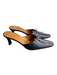 Le Saunda Shoe Size 37 Blue & Grey Leather Pointed Toe Bow Detail Mule Heels Blue & Grey / 37