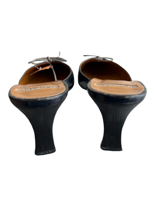 Le Saunda Shoe Size 37 Blue & Grey Leather Pointed Toe Bow Detail Mule Heels Blue & Grey / 37