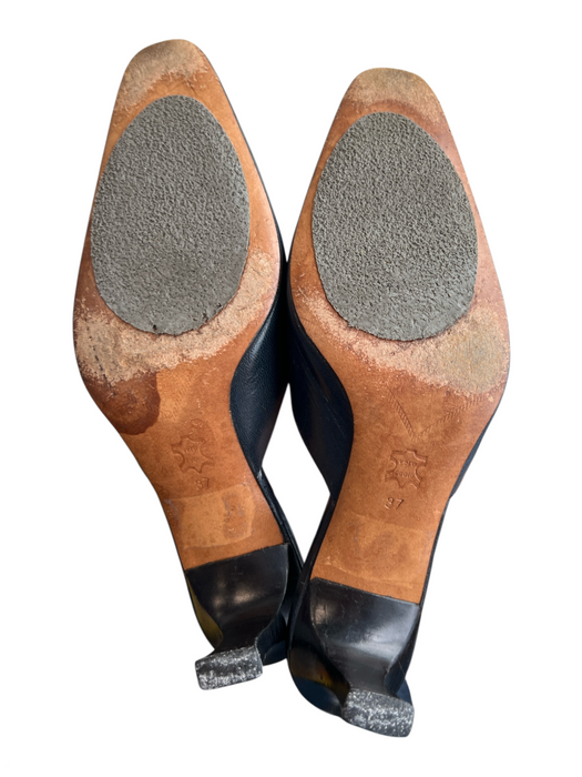 Le Saunda Shoe Size 37 Blue & Grey Leather Pointed Toe Bow Detail Mule Heels Blue & Grey / 37