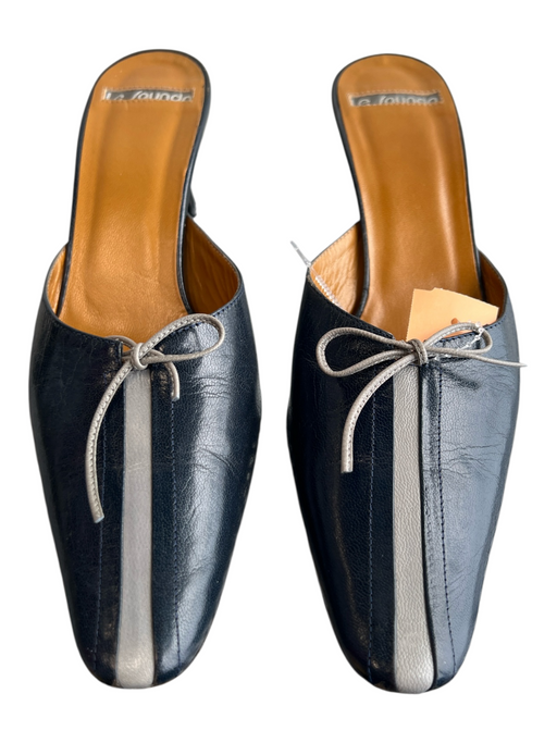 Le Saunda Shoe Size 37 Blue & Grey Leather Pointed Toe Bow Detail Mule Heels Blue & Grey / 37