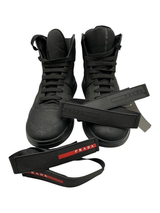 Prada Shoe Size 11 AS IS Black Leather Solid High Top Laces Men's Shoes Black / 11