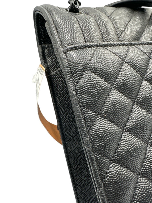 Yves Saint Laurent Black Sheepskin Magnetic Flap Quilted Chevron Bag Black / L